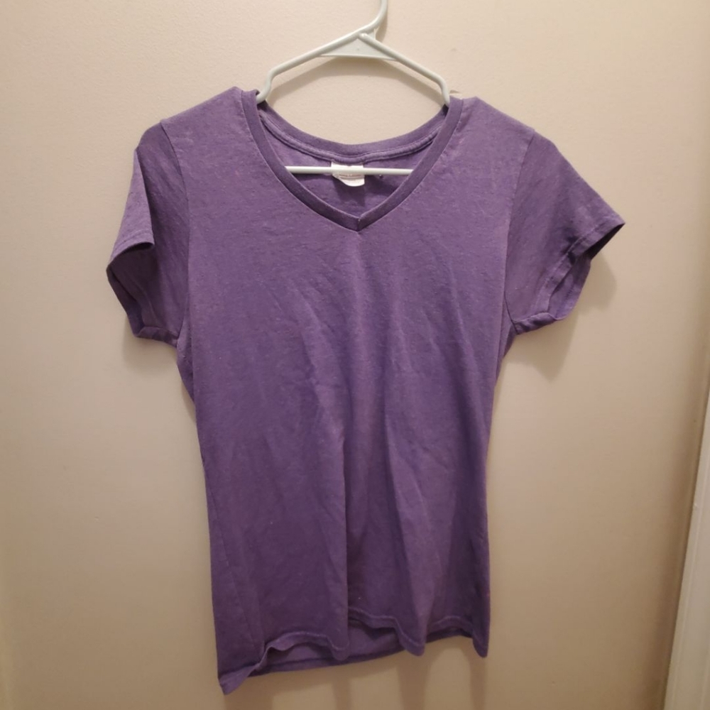 Heavy cotton purple v neck short sleeve tee